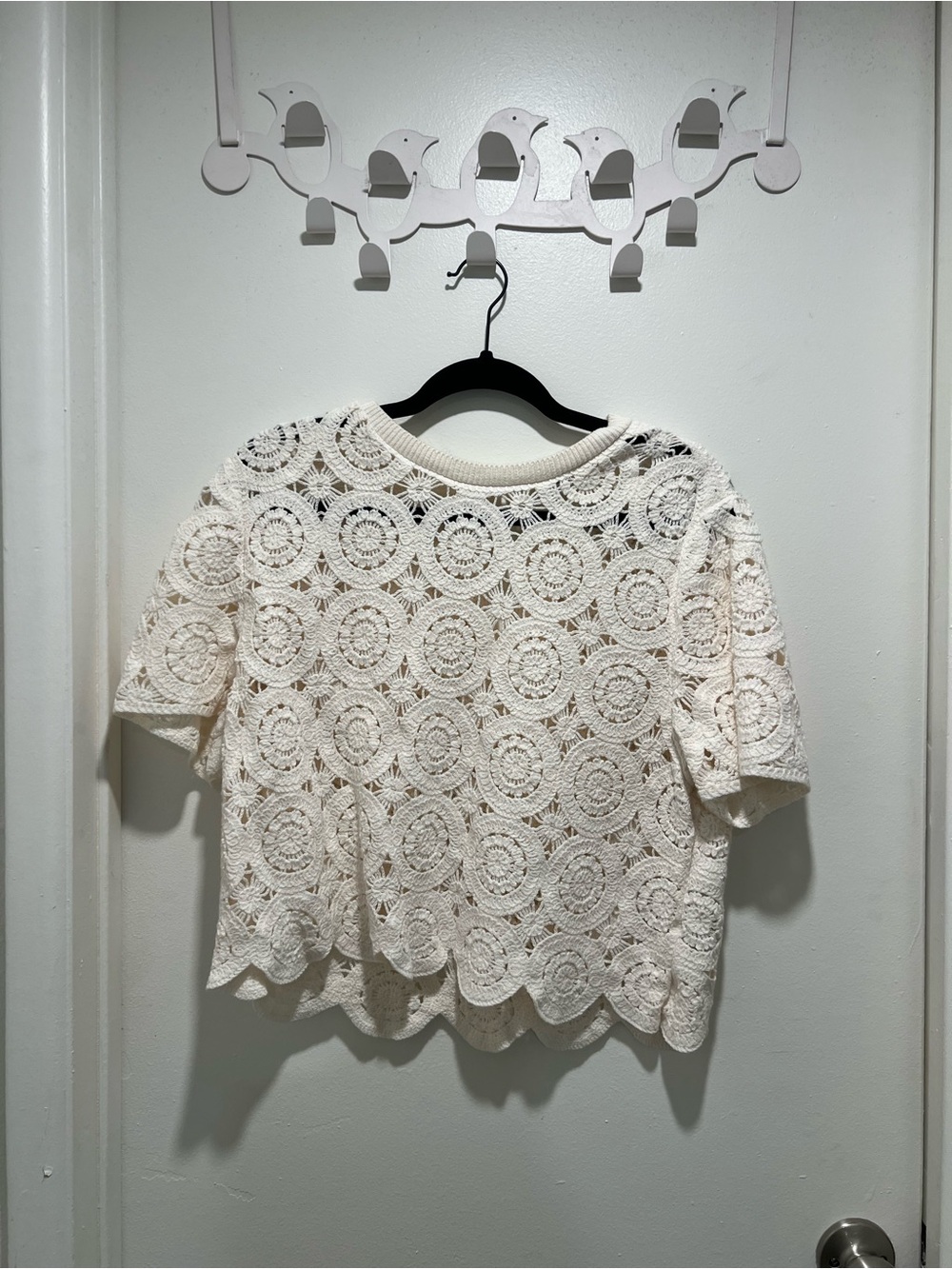 Abercrombie & Fitch Cream Crochet Circle Lace Short Sleeve Top